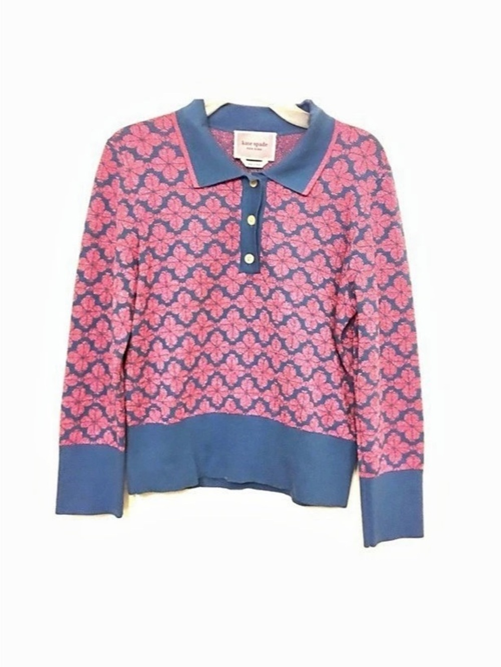 Kate Spade Floral Silk Cotton Sweater in Blue & Pink Medium